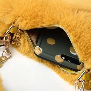 Faux Fur Heart-shaped Chain Shoulder Bag