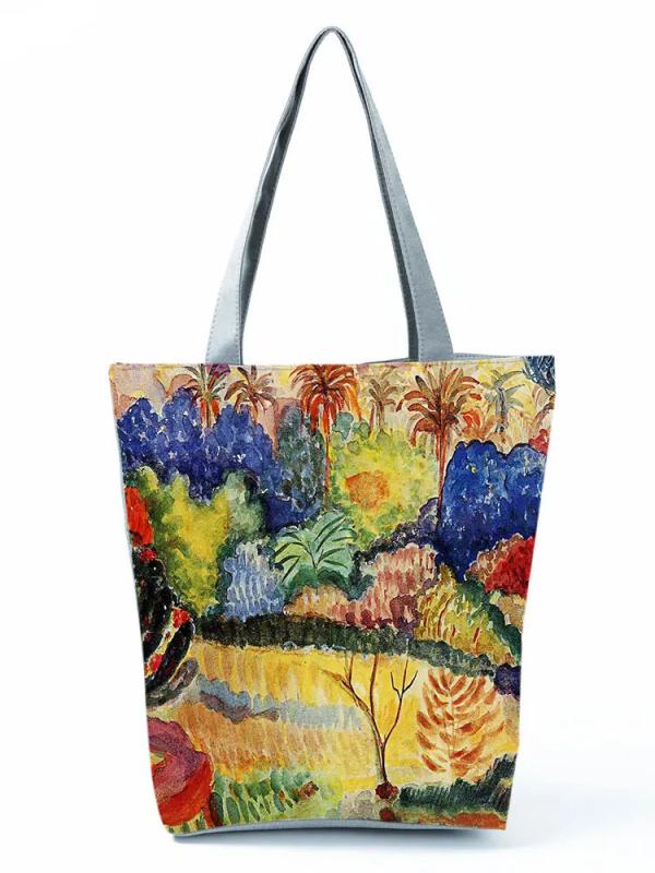 Female Oil Painting Print Handbag Bright Colors Tote Bag