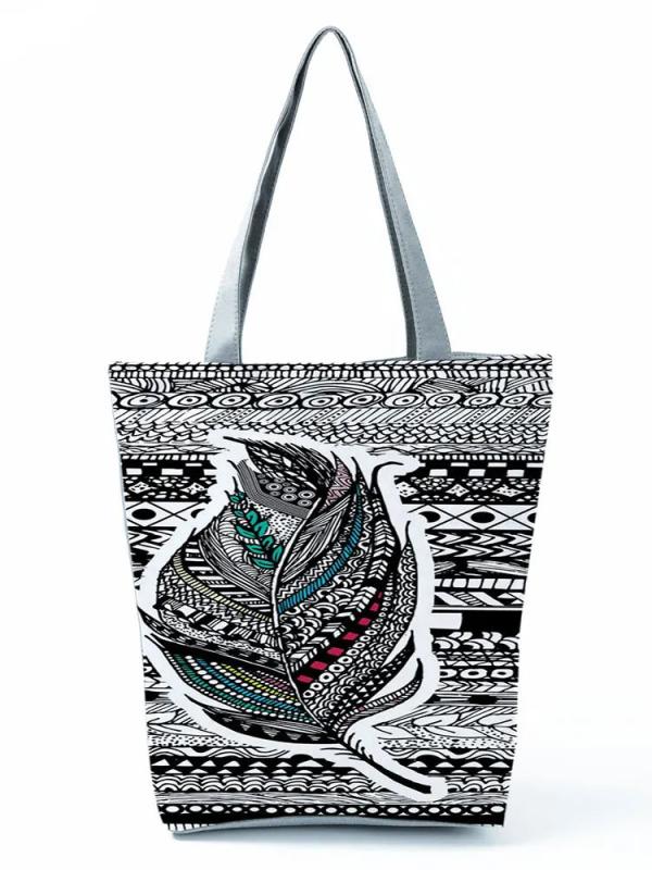 Geometry Printed Handbags Feather Classic Lady Large Capacity Tote