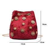 Velvet Bucket Bag Crossbody with Golden Chain Strap