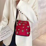 Velvet Bucket Bag Crossbody with Golden Chain Strap