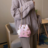 Velvet Bucket Bag Crossbody with Golden Chain Strap