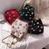 Velvet Bucket Bag Crossbody with Golden Chain Strap