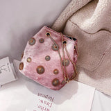 Velvet Bucket Bag Crossbody with Golden Chain Strap