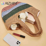 Hand-Woven Beach Vacation Bags Casual Large Capacity Striped Contrast