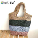 Hand-Woven Beach Vacation Bags Casual Large Capacity Striped Contrast
