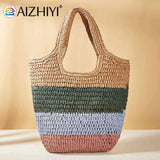 Hand-Woven Beach Vacation Bags Casual Large Capacity Striped Contrast