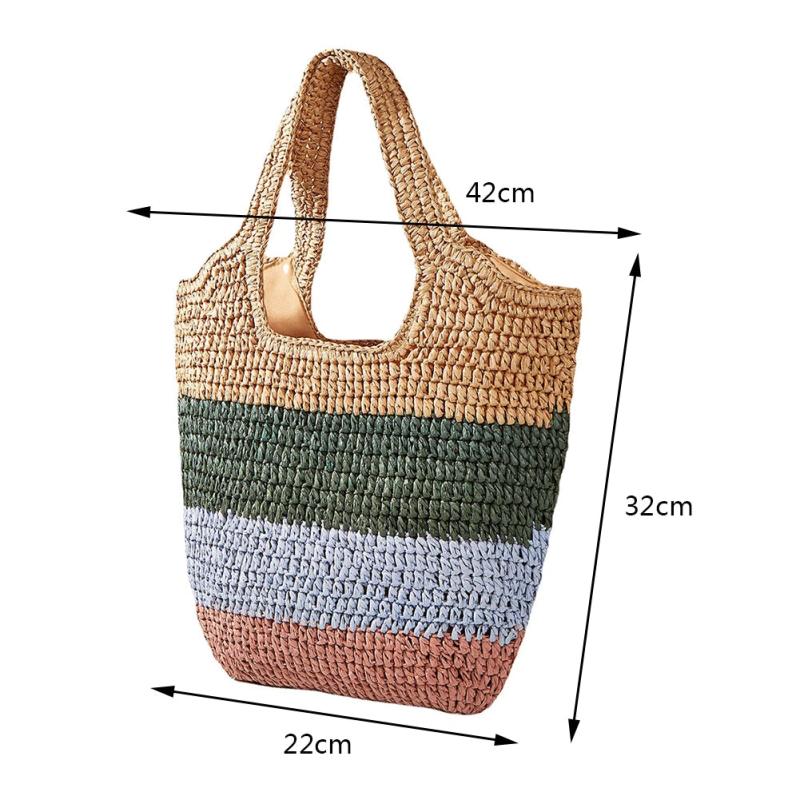 Hand-Woven Beach Vacation Bags Casual Large Capacity Striped Contrast