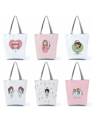 Nurse Printed Handbag Women Shoulder Bag Summer Beach Bag