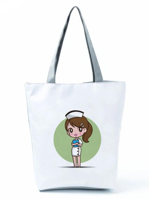 Nurse Printed Handbag Women Shoulder Bag Summer Beach Bag