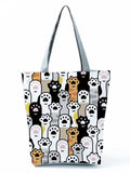 Floral Cat Print Women Shopping Bag Shoulder Bag Eco Storage Handbags