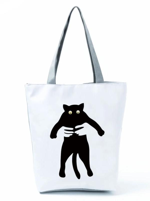 Cat Print Shopper Bag Women Handbag Reusable Shoulder Bag