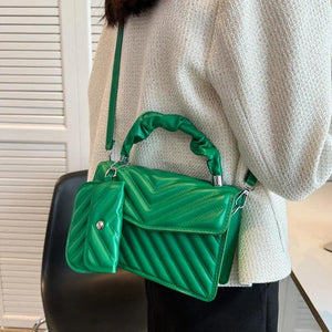 Women's Solid PU Leather Crossbody Shoulder Bag with Purse