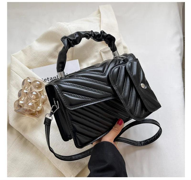 Women's Solid PU Leather Crossbody Shoulder Bag with Purse