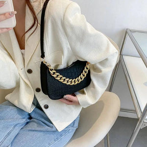 Leather Chain Shoulder Bag Diamond Clutch Office Party Handbag