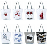 Cute Wine Glass Print Tote Bag for Women