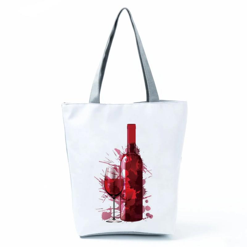Cute Wine Glass Print Tote Bag for Women