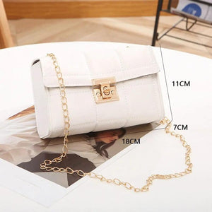 Embroidered PU Leather Plaid Handbag Shoulder Crossbody Small Square Bag