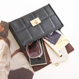 Embroidered PU Leather Plaid Handbag Shoulder Crossbody Small Square Bag