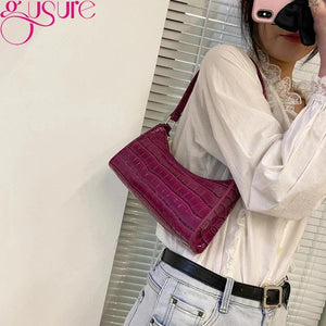 Crocodile Pattern PU Leather Shoulder Bag Armpit Bag Retro Women Handbag