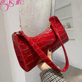 Crocodile Pattern PU Leather Shoulder Bag Armpit Bag Retro Women Handbag