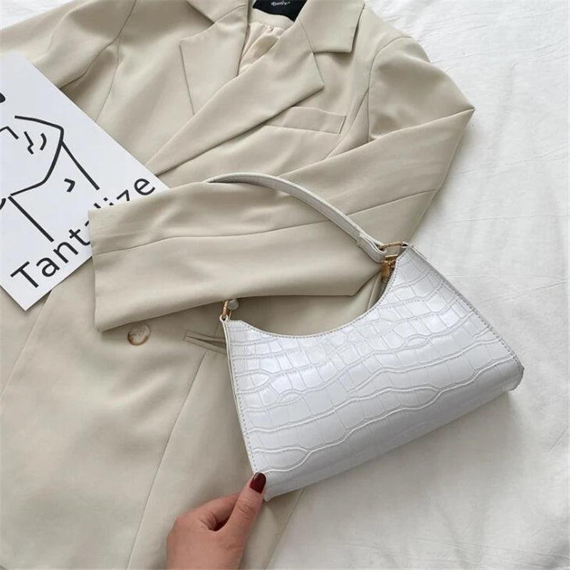 Crocodile Pattern PU Leather Shoulder Bag Armpit Bag Retro Women Handbag