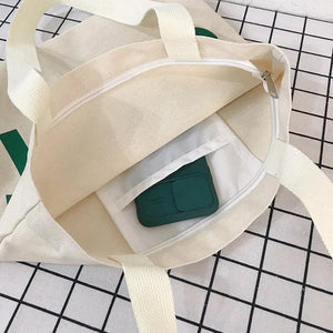 Canvas Shoulder Bag Letter Print Ladies Casual Tote Large Capacity Beach Bag