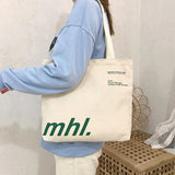 Canvas Shoulder Bag Letter Print Ladies Casual Tote Large Capacity Beach Bag