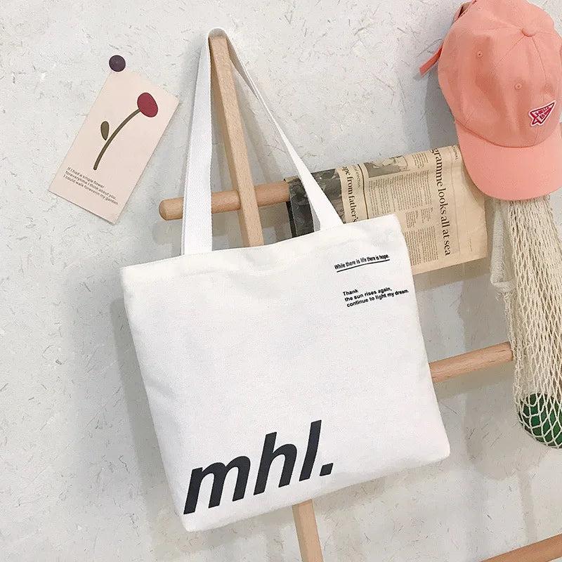 Canvas Shoulder Bag Letter Print Ladies Casual Tote Large Capacity Beach Bag