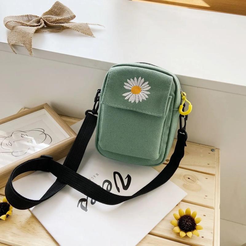 Flower Canvas Small Square Bag for Female Students Cross-body Shoulder Bags