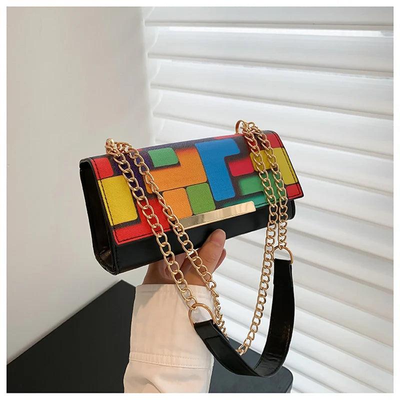 Women's PU Leather Shoulder Bag Underarm Handbag Chains Crossbody Pouch Clutch