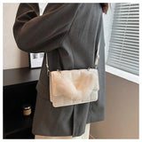 Winter Fur Top-handle Handbags Purse Female PU Leather Bag Small Flap Crossbody