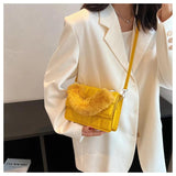 Winter Fur Top-handle Handbags Purse Female PU Leather Bag Small Flap Crossbody