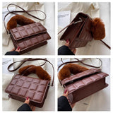 Winter Fur Top-handle Handbags Purse Female PU Leather Bag Small Flap Crossbody