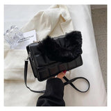Winter Fur Top-handle Handbags Purse Female PU Leather Bag Small Flap Crossbody