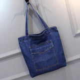 Casual Large Capacity Women Shoulder Bags Canvas Denim Zipper Shopping Bag
