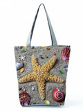 Starfish Printed Storage Handbag Beach Travel Large Capacity Reusable Shopping B