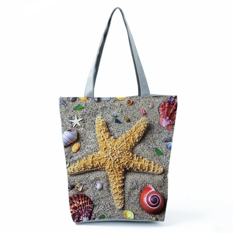 Starfish Printed Storage Handbag Beach Travel Large Capacity Reusable Shopping B