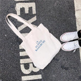 Letters Printing Canvas Shoulder Bag Eco Reusable Cotton Tote Handbag