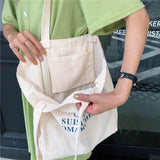 Letters Printing Canvas Shoulder Bag Eco Reusable Cotton Tote Handbag