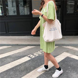 Letters Printing Canvas Shoulder Bag Eco Reusable Cotton Tote Handbag