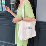 Letters Printing Canvas Shoulder Bag Eco Reusable Cotton Tote Handbag