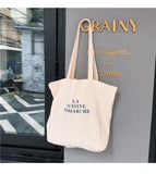 Letters Printing Canvas Shoulder Bag Eco Reusable Cotton Tote Handbag