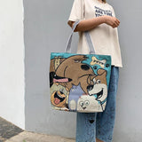 Qiaoduo Cartoon Embroidery Canvas Handbag Casual Tote Large Capacity