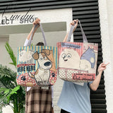 Qiaoduo Cartoon Embroidery Canvas Handbag Casual Tote Large Capacity