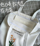Qiaoduo Women's Canvas Shoulder Bag Flowers Printing Shopping Bag Lady Handbag