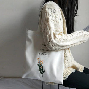 Qiaoduo Women's Canvas Shoulder Bag Flowers Printing Shopping Bag Lady Handbag