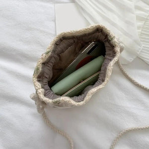 Straw Beach Bag Flower Embroidery Lace Crossbody