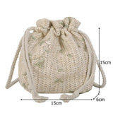 Straw Beach Bag Flower Embroidery Lace Crossbody
