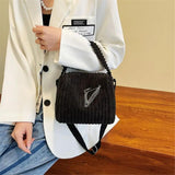 Corduroy Bag Women Shoulder Handbag Crossbody Bucket Bag